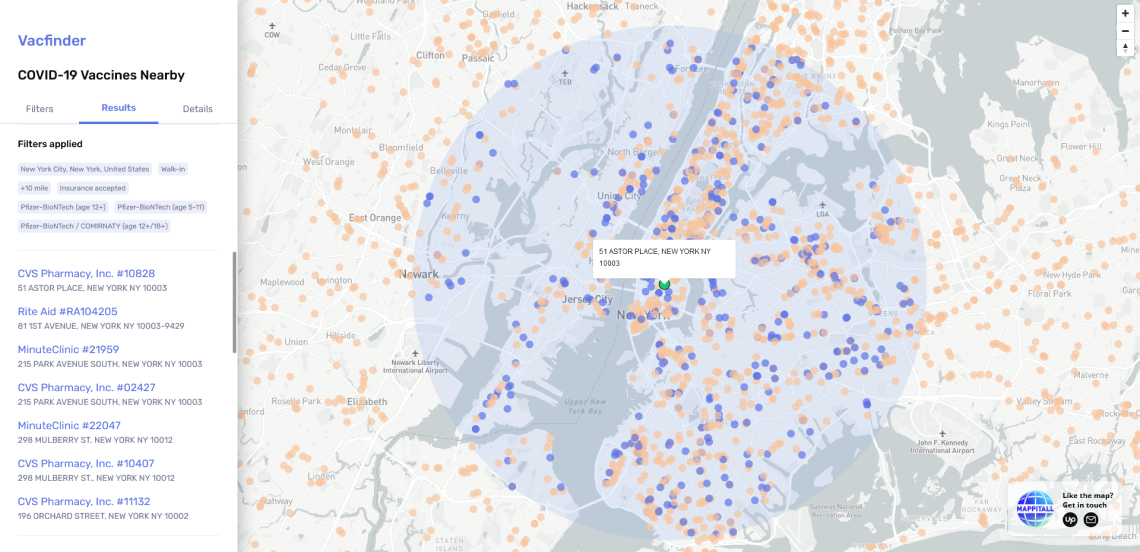 research results for covid-19 vaccine providers map usa
